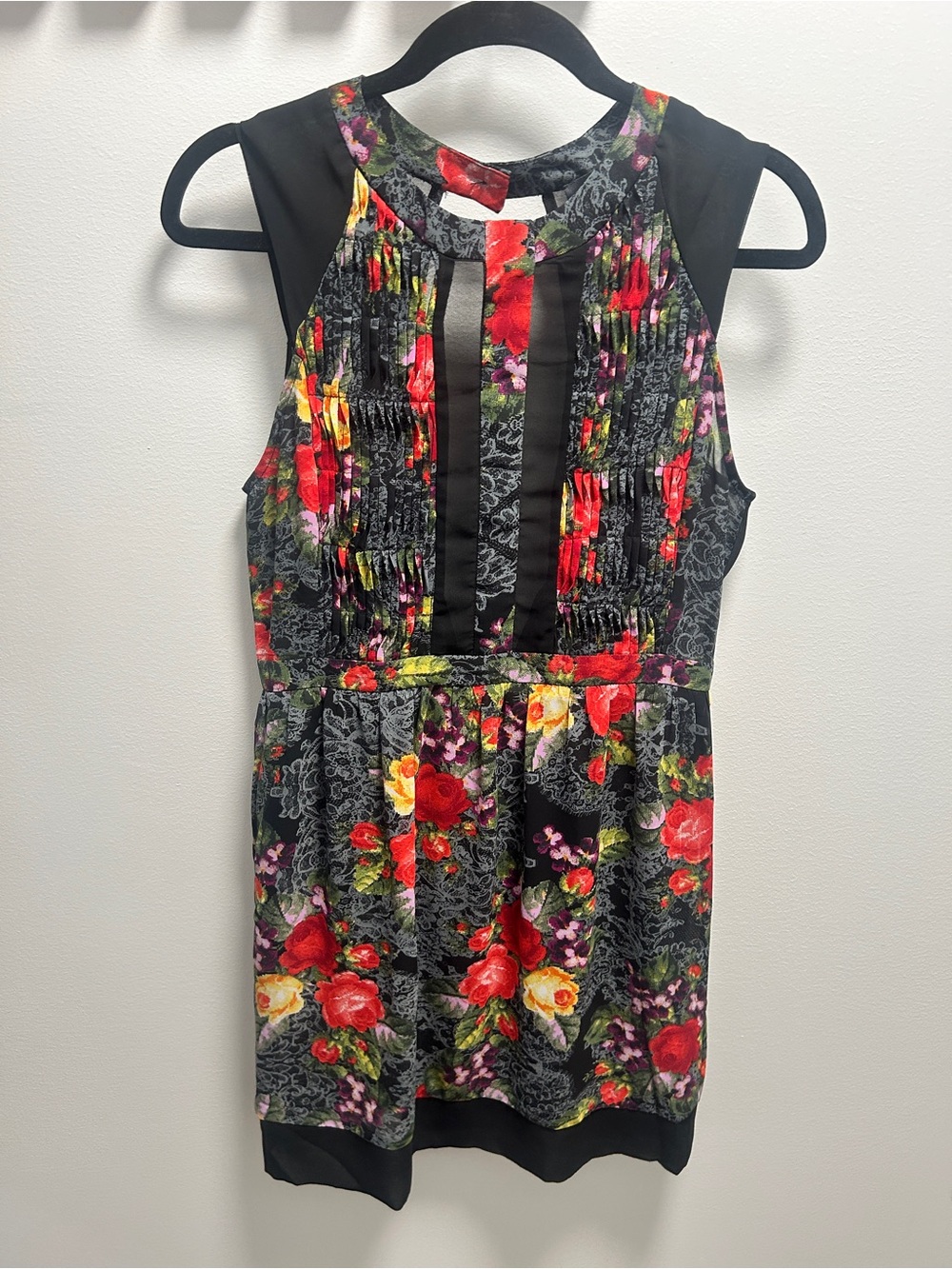 Astr Black Floral Maxi Dress with Red, Yellow & Purple Blooms